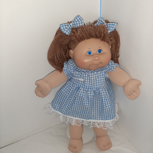 Light Blue Gingham Dress w/ Bows for a Cabbage Patch 16 - 18" , 15" Bitty Baby or  Baby alive/reborn  16"dolls