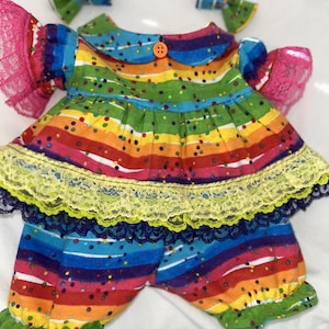 Tęczowa flanelowa piżama dla lalek Build a Bear, pluszowa i 20-calowa lalka Cabbage Patch
