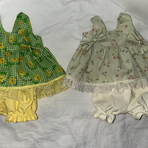 Spring/Summer Outfits: New Green Gingham w/ daisies and floral light green for Cabbage Patch 16 - 18",Bitty Baby 15",Baby Reborn Dolls