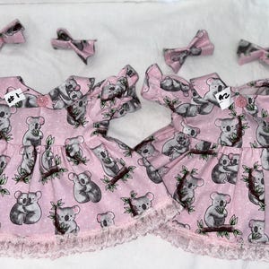 koala Bear Dress W/bows for Cabbage  Patch 16 - 18",Bitty Baby 15" ,Baby Alive Reborn/Alive 16" Dolls