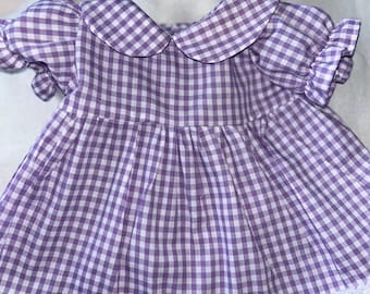 Vestido de cuadros morados con lazos para muñecas Cabbage Patch de 16 a 18 pulgadas, Baby Alive de 16 pulgadas y Bitty de 15 pulgadas.