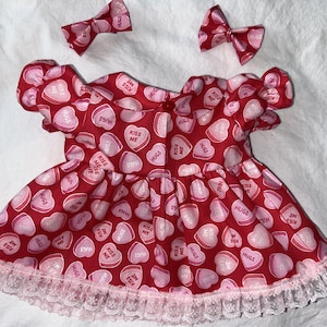Valentine Day's Small Hearts /Red Dress w/bows  for Cabbage Patch 16 -18",Bitty baby 15" and Baby Alive /Reborn16" Dolls