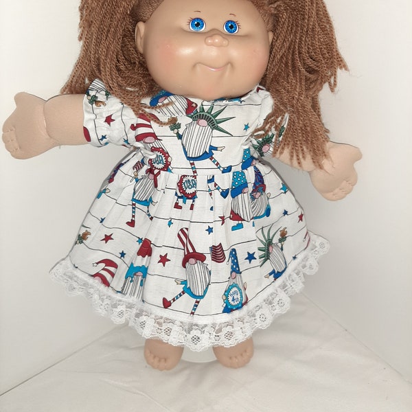 Cabbage Patch 16 - 18" & 20" Doll or Bitty 15" Baby Doll or Build a Bear: Bear or Rabbit USA/Liberty Gnome Dresses, Bows and 3in 1 Outfit