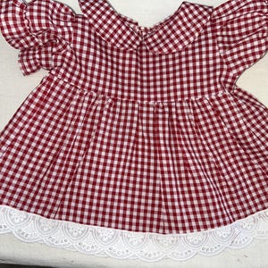 Vestido de cuadros rojos con lazos para muñecas Cabbage Patch de 16 a 18 pulgadas y Bitty Baby de 15 pulgadas, Baby Reborn/Alive de 16 pulgadas