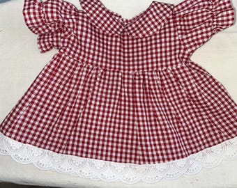 Vestido rojo a cuadros con lazos para muñeca Cabbage Patch de 16 a 18 pulgadas y Bitty Baby de 15 pulgadas, Baby Reborn/Alive de 16 pulgadas.