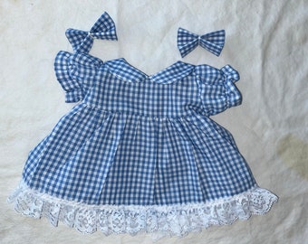 Vestido de cuadros azul claro con lazos para muñecas Cabbage Patch de 16 a 18&quot;, Bitty Baby de 15&quot; o Baby Alive/Reborn de 16&quot;