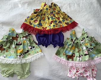 Frühling/Sommer Outfit: Tiere vom Bauernhof für Cabbage Patch 16-18",Bitty Baby 15"und Baby Alive/Reborn 16" Doll