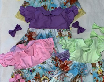 Easter 3 in1 outfits: Jumper/Pinafore,Blouse,Bloomers,Bows for Cabbage Patch 16 -18",Bitty Baby 15", and Baby Alive 16" Dolls