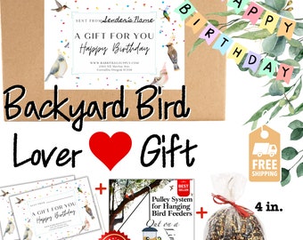 Bird Lover Happy Birthday Gift Box | Best Selling Out on a Limb, Seed, and Nut Ornament, Personalized Greeting Card, Old Fashioned Sweets