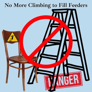 No More Climbing chairs and ladders to Fill Bird Feeders, Solution: Out on a Limb Pulley System for hanging Bird Feeders, Senior Safety!