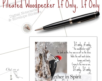 Pileated Woodpecker, If Only If Only, Digital Christmas Greeting Notecard with Envelope "Wax Seal" Stickers