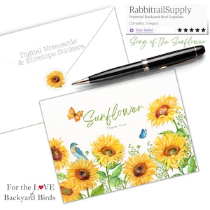 Biglietto per appunti digitale: Canto del girasole con uccellino azzurro e farfalla