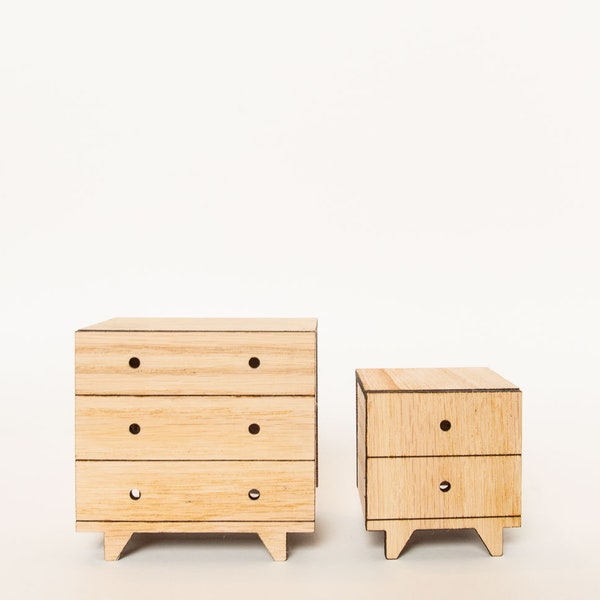 Miniature Dresser & Nightstand Set - 1:12 Scale - Modern