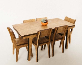 Miniature Dining Room Set - Mid Century Modern - 1:12 Scale