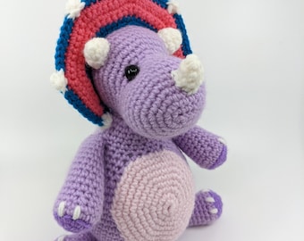 Handmade Crochet Stuffed Triceratops - "Tully"