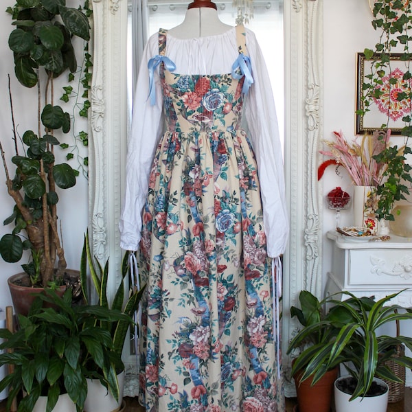 Corset Dress made with Vintage Fabric | Size Medium | Handmade Kirtle