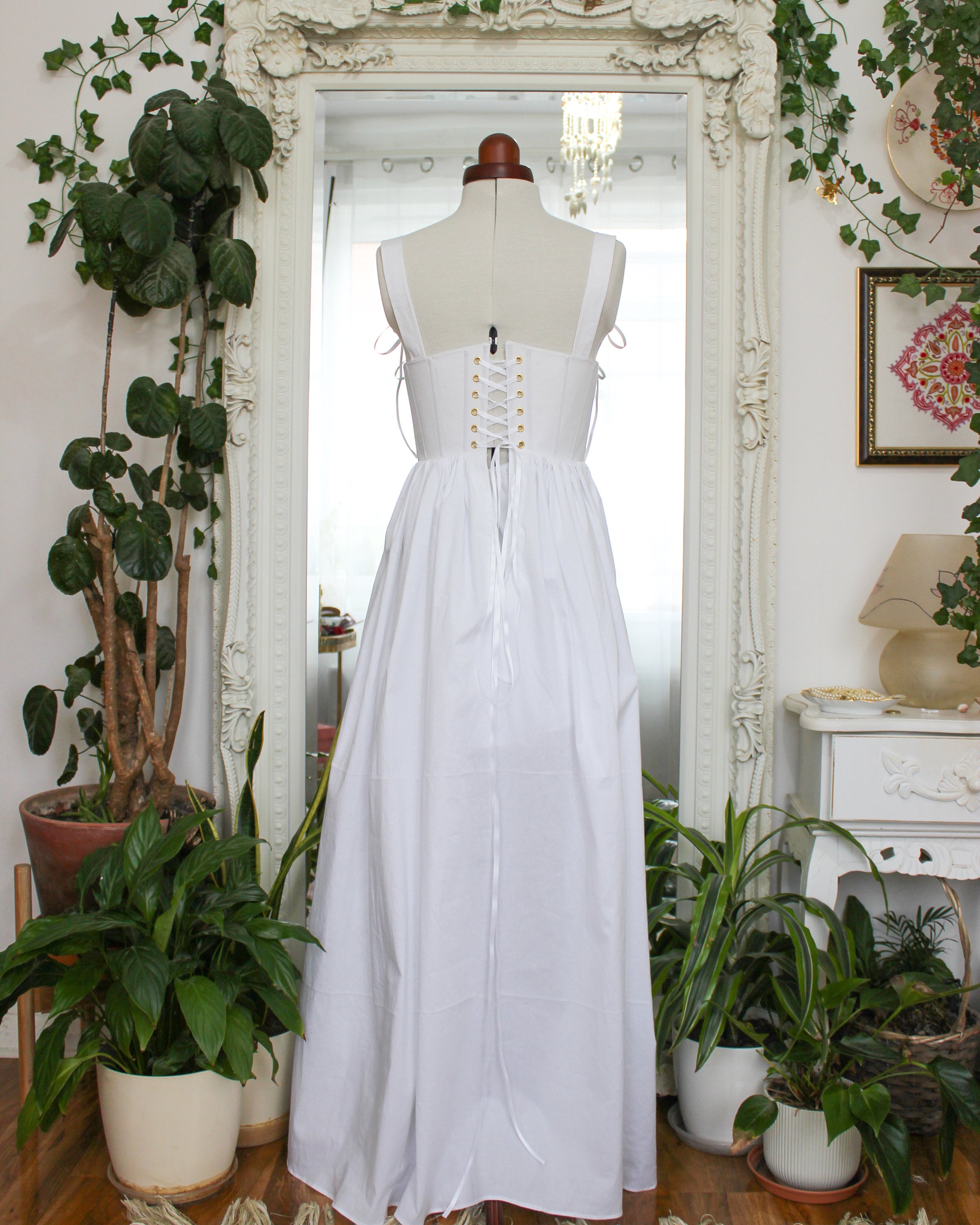 victorian white corset dress Victorian Elegance Lace Corset Dress -Vintage Aesthetic Outfit Cream / M