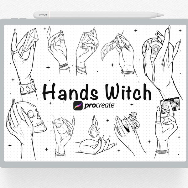 Procreate Stamp, 40 Witch Hands Procreate Stamps, Digital Stamps, Gothic Hand, Instant Download, Magic Hands Procreate Brushes