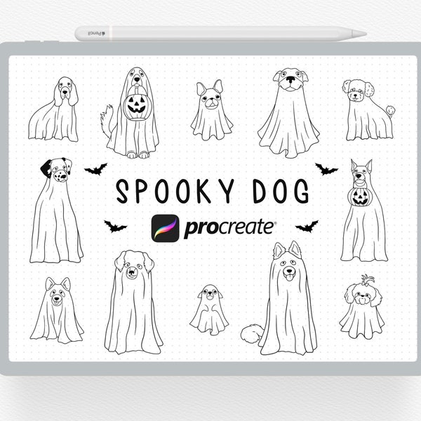 Procreate Stamp, 30 Spooky Dogs Procreate Stamps, Procreates Digital Brush, Dogs Tattoo,  Halloween Vibes Procreates Brushes