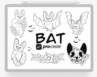 Procreate Stamp, 20 Bat Procreate Stamps, Stamp Digital For iPad, Halloween Bats SVG, Spooky Bats SVG, Bat Designs for Procreates Brush