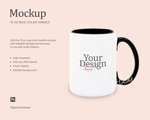 15 Oz Mug Color Handle Mock Up, Ceramic Mug Mock Up, Coffee Mug | Editable Background | Compatible With Affinity Designer | Smart Object
