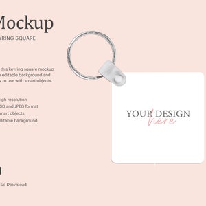 Blank Keyring Square Mockup, Sublimation Keyring Square Mockup, Key Tag Mockup | Compatible With Affinity Designer - Smart Object