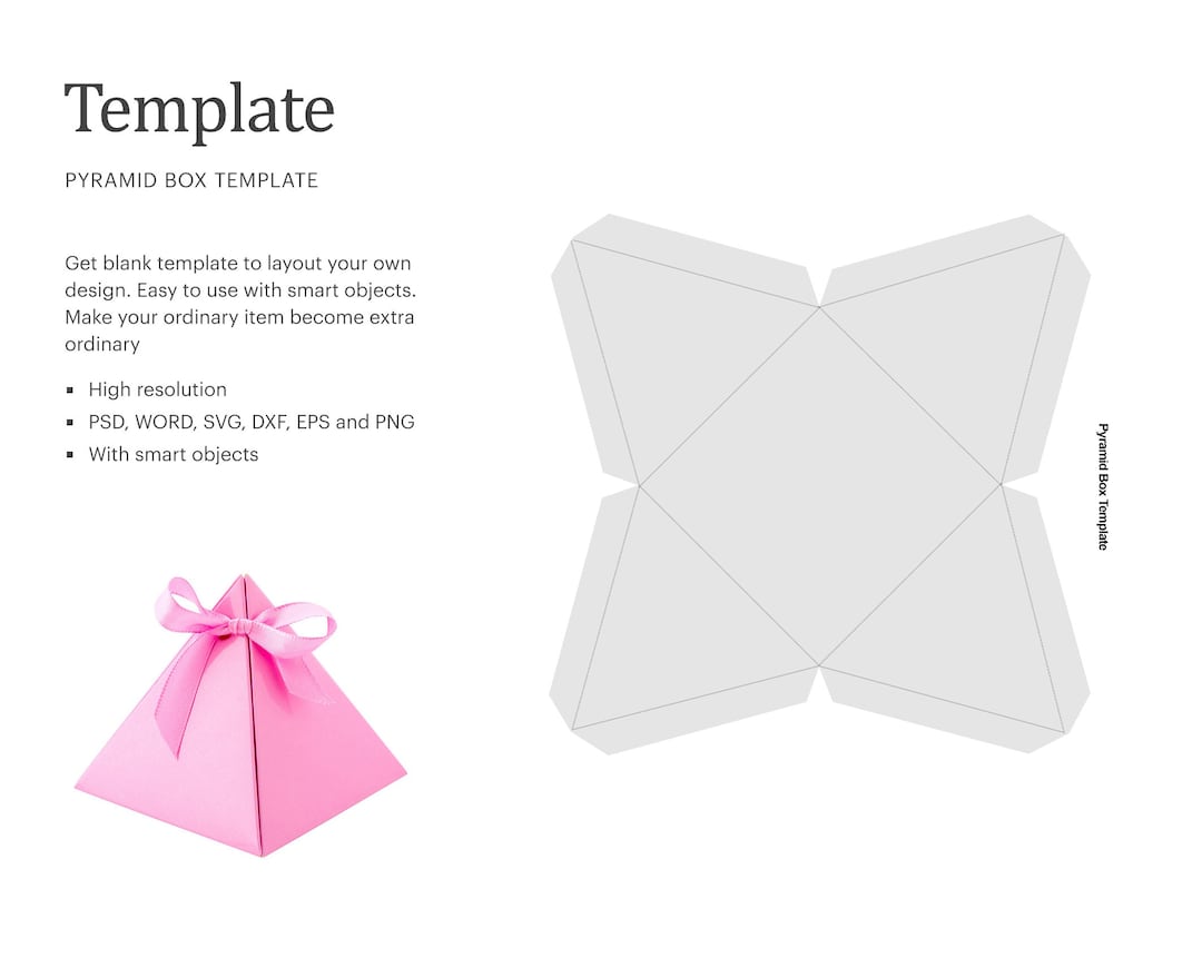 Pyramid Box Template, Gift Box Blank Template, Party Favor Gift Box