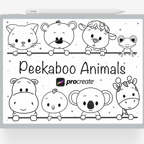 Procreate Stamp, 15 Peek a boo Animals Procreate Stamp Brushset, Peeking Animals Digital Designs, Cute Peekaboo Procreate Brush