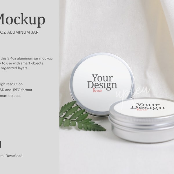 Aluminium Jar Label Mock Up, Tin Jar Label Mock Up, Cosmetic Pot Label Mock Up | Styled Jar Label Mock Up, Compatible With Affinity Designer