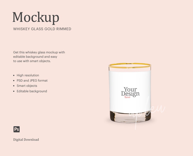 Smart Object Whiskey Glass Gold Rimmed Mockup Compatible With Affinity Designer Old Fashioned Whiskey Glasses Gold Rim Whiskey Glass