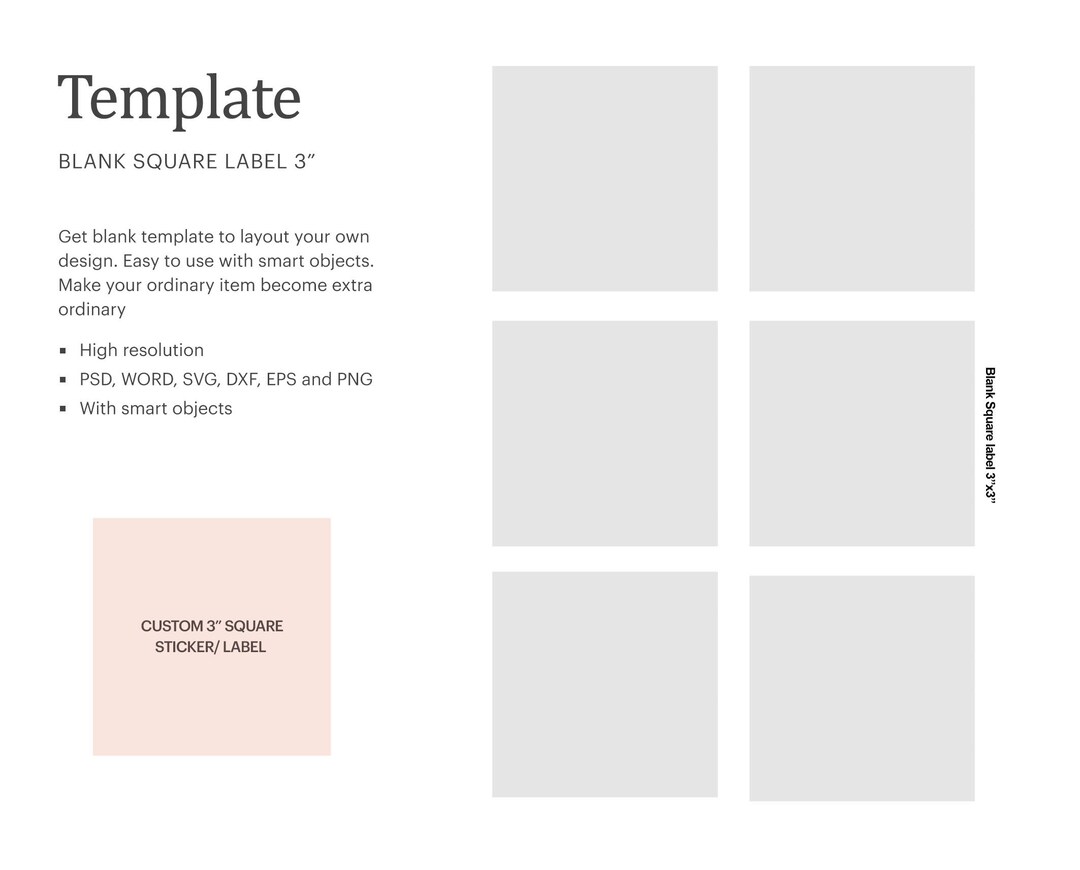 3 X 3 Blank Square Label Template Multipurpose - Etsy