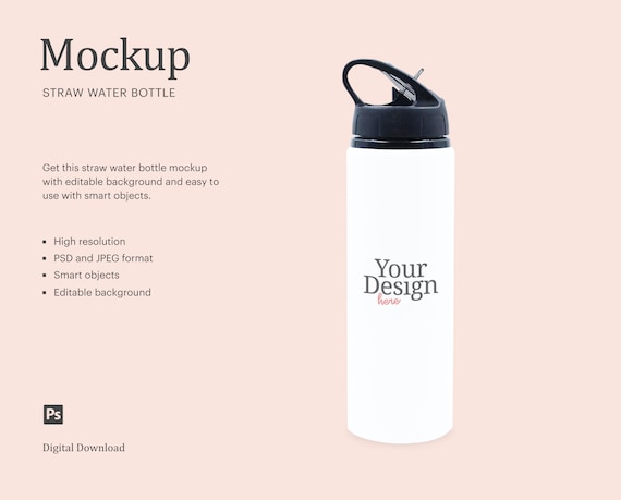 Water Bottle Mock Up, Straw Water Bottle Mock Up, Insulated Water Bottle  With Straw Mock Up, Compatible With Affinity Designer, Smart Object 