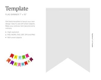 7"x10" Flag Banner Template, Bunting Template, Pennant Template, Banner Party | Cricut Silhouette | Silhouette Studio | Paper Size Letter