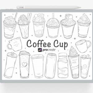 30 Coffee Cup Stamps for Procreate, Hot Coffee Brushes, Coffee Mug Stamp, Venti Cup, Grande Cup, Iced Coffee, Coffe Cup Stamp Brushes