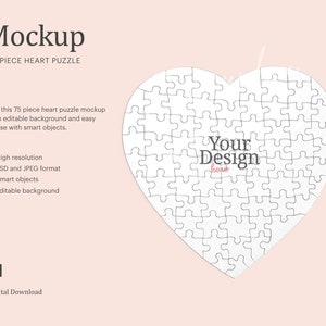 75 Pieces Puzzle Heart Shape Mockup, Sublimation Puzzle Mockup, Jigsaw Puzzle Mockup | Editable Background | Editable Color | Smart Object