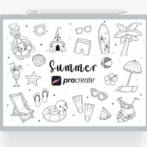 Procreate Stamps, 40 Summer Procreate Stamp, Tropical Vibes Brush Set, Vacation Beach Brushes, Digital Download