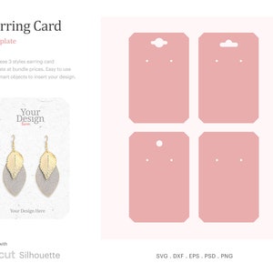 Modello di scheda display per orecchini rettangolari, scheda per orecchini SVG, scheda per orecchini a goccia, visualizzazione per orecchini SVG / Cricut Silhouette / Psd, SVG, Png, Dxf