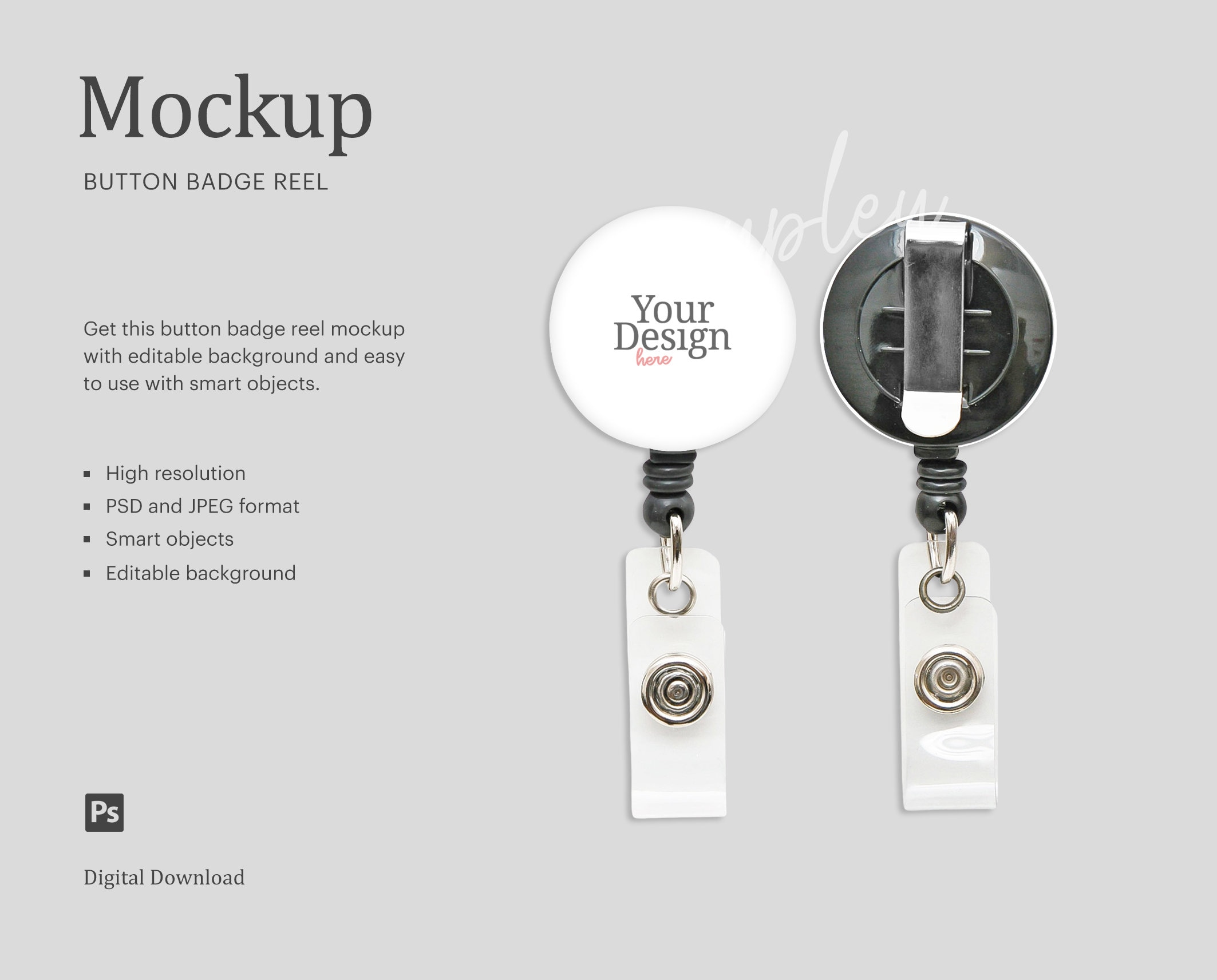 Button Badge Reel Mockup, Button Badge Mockup, Retractable ID Badge Holder  Mockup | Compatible With Affinity Designer - Smart Object