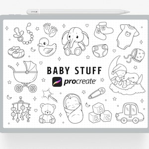 Procreate Stamps, 45 Baby Stuff Procreate Stamp, Cute Newborn Brush, Onesies Digital Stamp, Procreate Stamp Brushes for I pad