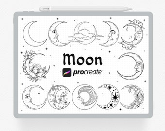 Procreate Stamps, 20 Moon Procreate Stamp, Tattoo Brush, Moons Digital Stamp, I Pad Procreate Stamp Brushes