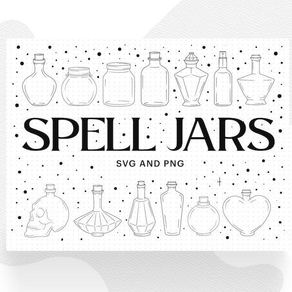 50 Spell Jars SVG, Magic Potion Bottles, Witchcraft Spell Jars, Love Potion Bottles, Potion Jars SVG Clipart, Wizard Potion Bottles SVG