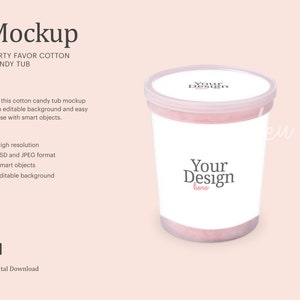 Gastgeschenk Cotton Candy Wanne Mockup, Cotton Candy Wanne Etikett Mockup, Cotton Candy Wanne Etikett | Kompatibel mit Affinity Designer, Smartobjekt