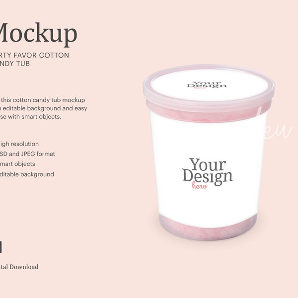 Party Favor Cotton Candy Tub Mockup, Cotton Candy Tub Label Mockup, Cotton Candy Cup Label | Compatible With Affinity Designer, Smart Object