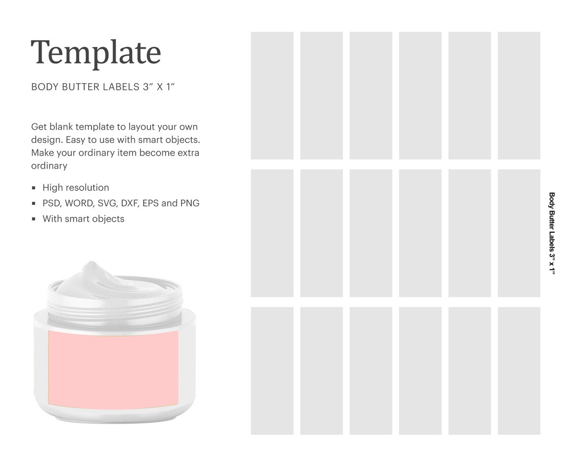 Body Butter Blank Label Template 3 X 1 Blank Jar Etsy