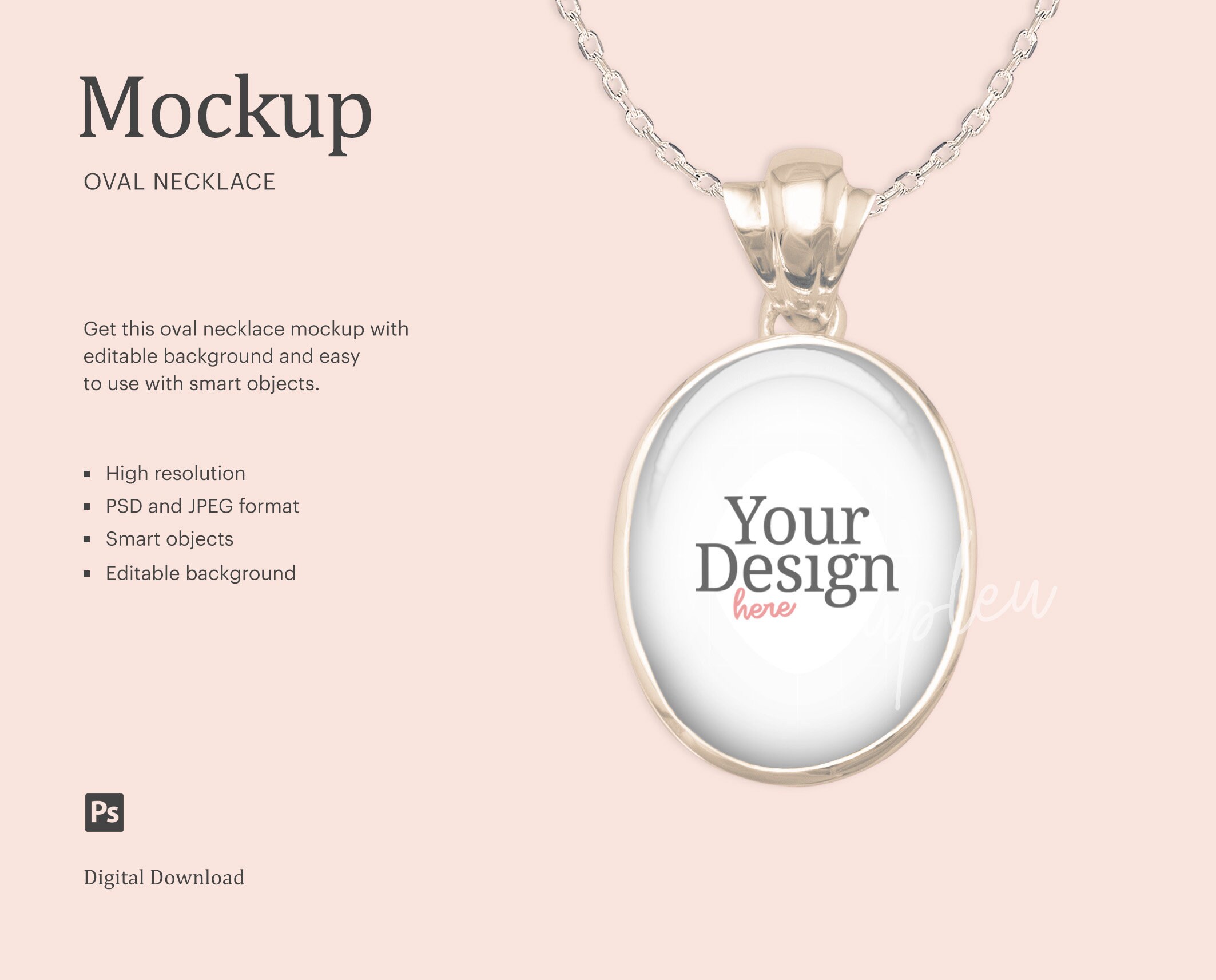 Download Oval Necklace Mock Up Oval Pendant Gold Necklace Mockup | Etsy