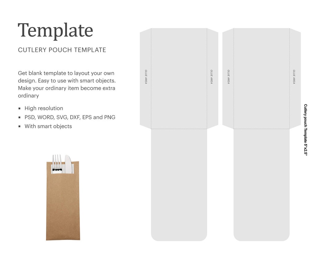 Cutlery Paper Holder Template, Cutlery Pouch Template, Party Favor
