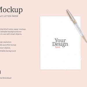 Letter Size Paper Mock Up, 8.5&quot; x 11&quot; Paper Mockup, Latter Paper Mock Up | Compatible With Affinity Designer - Smart Object