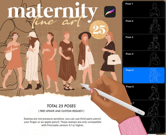 25 Procreate Maternity Faceless Line Art Stamps, Maternity Pose Brushes, Pregnancy Pose Stamps, Maternity Faceless Brush, Maternity Outfits