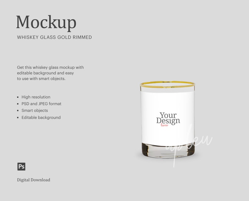 Smart Object Whiskey Glass Gold Rimmed Mockup Compatible With Affinity Designer Old Fashioned Whiskey Glasses Gold Rim Whiskey Glass