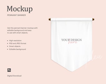 Hanging Pennant Flag Banner Mockup, Wall Decor Hanging Pennant Banner Mockup | Compatible With Affinity Designer - Smart Object